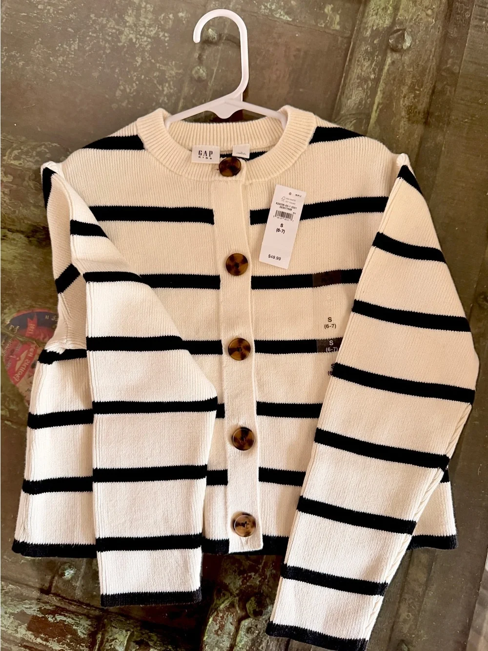 GAP KIDS- Cream and Black Striped Button Cardigan with Tortoiseshell Buttons